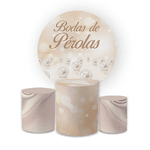 Kit Capa Painel Redondo + Trio Cilindros Decoração Festa e Comemoração BODAS DE PEROLA