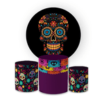 Kit Capa Painel Redondo + Trio Cilindros Decoração Festa e Comemoração CAVEIRA MEXICANA