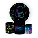 Kit Capa Painel Redondo + Trio Cilindros Decoração Festa Aniversário FONE NEON