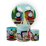 Kit Capa Painel Redondo + Trio Cilindros Decoração Festa Aniversário Infantil THOMAS