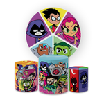 Kit Capa Painel Redondo + Trio Cilindros Decoração Festa Aniversário JOVENS TITAN