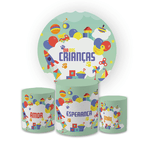 Kit Capa Painel Redondo + Trio Cilindros Decoração DIA DAS CRIANÇAS 