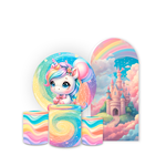 Kit Capa Painel Romano + Redondo + Trio Cilindros Decoração Tema Unicórnio Baby 