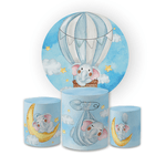 Kit Capa Painel Redondo + Trio Cilindros Decoração Festa Aniversário Infantil Elefantinho 