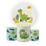 Kit Capa Painel Redondo + Trio Cilindros Decoração Festa Aniversário Infantil Dino Baby 