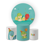 Kit Capa Painel Redondo + Trio Cilindros Decoração Festa Aniversário Infantil Dino Baby