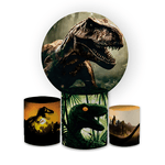Kit Capa Painel Redondo + Trio Cilindros Decoração Festa Aniversário Infantil Dinossauro 