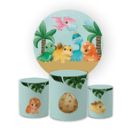 Kit Capa Painel Redondo + Trio Cilindros Decoração Festa Aniversário Infantil Dino Baby 