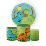 Kit Capa Painel Redondo + Trio Cilindros Decoração Festa Aniversário Infantil Dino Baby 