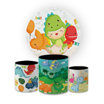 Kit Capa Painel Redondo + Trio Cilindros Decoração Festa Aniversário Infantil Dino Baby 