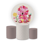 Kit Capa Painel Redondo + Trio Cilindros Decoração Festa Aniversário Infantil Dino Baby Rosa Menina 