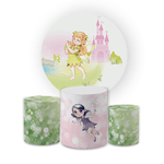 Kit Capa Painel Redondo + Trio Cilindros Decoração Festa Aniversário Infantil Fadas 
