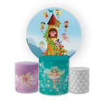Kit Capa Painel Redondo + Trio Cilindros Decoração Festa Aniversário Infantil Fadas 