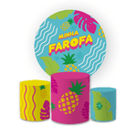 Kit Capa Painel Redondo + Trio Cilindros Decoração Festa Aniversário Farofa 