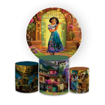 Kit Capa Painel Redondo + Trio Cilindros Decoração Festa Aniversário Infantil Filme Encanto 