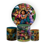 Kit Capa Painel Redondo + Trio Cilindros Decoração Festa Aniversário Infantil Filme Encanto 