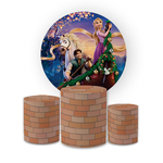 Kit Capa Painel Redondo + Trio Cilindros Decoração Festa Aniversário Infantil Filme Rapunzel Enrolados