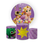 Kit Capa Painel Redondo + Trio Cilindros Decoração Festa Aniversário Infantil Filme Rapunzel Enrolados 
