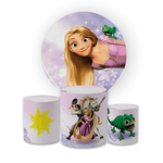 Kit Capa Painel Redondo + Trio Cilindros Decoração Festa Aniversário Infantil Filme Rapunzel Enrolados 