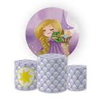 Kit Capa Painel Redondo + Trio Cilindros Decoração Festa Aniversário Infantil Filme Rapunzel Enrolados 