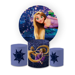 Kit Capa Painel Redondo + Trio Cilindros Decoração Festa Aniversário Infantil Filme Rapunzel Enrolados 