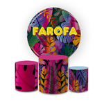 Kit Capa Painel Redondo + Trio Cilindros Decoração Festa Aniversário Farofa 