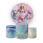 Kit Capa Painel Redondo + Trio Cilindros Decoração Festa Aniversário Infantil Fadas 