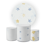 Kit Capa Painel Redondo + Trio Cilindros Decoração Festa Aniversário Estrelas 