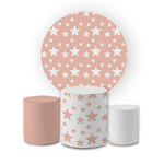 Kit Capa Painel Redondo + Trio Cilindros Decoração Festa Aniversário Estrelas 