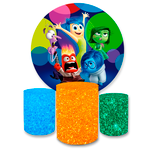 Kit Capa Painel Redondo + Trio Cilindros Decoração Festa Aniversário Infantil Divertidamente 