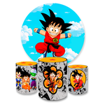 Kit Capa Painel Redondo + Trio Cilindros Decoração Festa Aniversário Infantil Goku Dragon Ball Z 