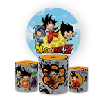 Kit Capa Painel Redondo + Trio Cilindros Decoração Festa Aniversário Infantil Goku Dragon Ball Z 