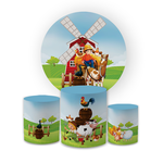 Kit Capa Painel Redondo + Trio Cilindros Decoração Festa Aniversário Infantil Fazendinha 