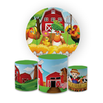 Kit Capa Painel Redondo + Trio Cilindros Decoração Festa Aniversário Infantil Fazendinha 