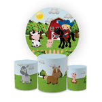 Kit Capa Painel Redondo + Trio Cilindros Decoração Festa Aniversário Infantil Fazendinha 