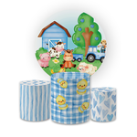 Kit Capa Painel Redondo + Trio Cilindros Decoração Festa Aniversário Infantil Fazendinha 