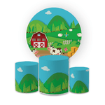 Kit Capa Painel Redondo + Trio Cilindros Decoração Festa Aniversário Infantil Fazendinha 