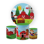 Kit Capa Painel Redondo + Trio Cilindros Decoração Festa Aniversário Infantil Fazendinha 