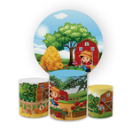 Kit Capa Painel Redondo + Trio Cilindros Decoração Festa Aniversário Infantil Fazendinha 