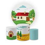 Kit Capa Painel Redondo + Trio Cilindros Decoração Festa Aniversário Infantil Fazendinha 