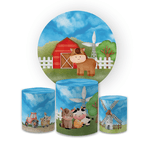 Kit Capa Painel Redondo + Trio Cilindros Decoração Festa Aniversário Infantil Fazendinha 
