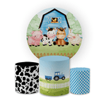 Kit Capa Painel Redondo + Trio Cilindros Decoração Festa Aniversário Infantil Fazendinha 