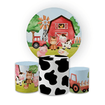 Kit Capa Painel Redondo + Trio Cilindros Decoração Festa Aniversário Infantil Fazendinha 
