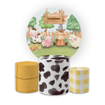 Kit Capa Painel Redondo + Trio Cilindros Decoração Festa Aniversário Infantil Fazendinha 