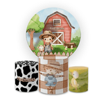 Kit Capa Painel Redondo + Trio Cilindros Decoração Festa Aniversário Infantil Fazendinha