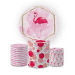 Kit Capa Painel Redondo + Trio Cilindros Decoração Festa Infantil Flamingo 