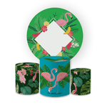 Kit Capa Painel Redondo + Trio Cilindros Decoração Festa Infantil Flamingo 