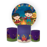 Kit Capa Painel Redondo + Trio Cilindros Decoração Festa Junina 