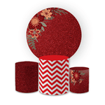 Kit Capa Painel Redondo + Trio Cilindros Decoração Festa Aniversário Floral Vermelho