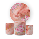 Kit Capa Painel Redondo + Trio Cilindros Decoração Festa Aniversário Floral Rosê Geométrico